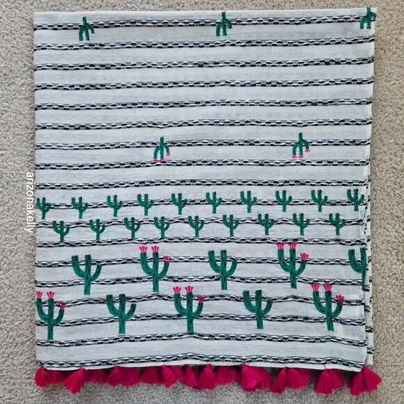 Anthropologie x Seen/Worn/Kept Cotton Cactus Scarf Embroidered - Picture 10 of 14